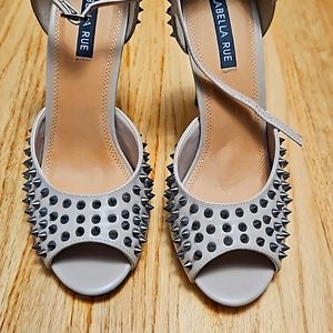 Studded open toe tan heels